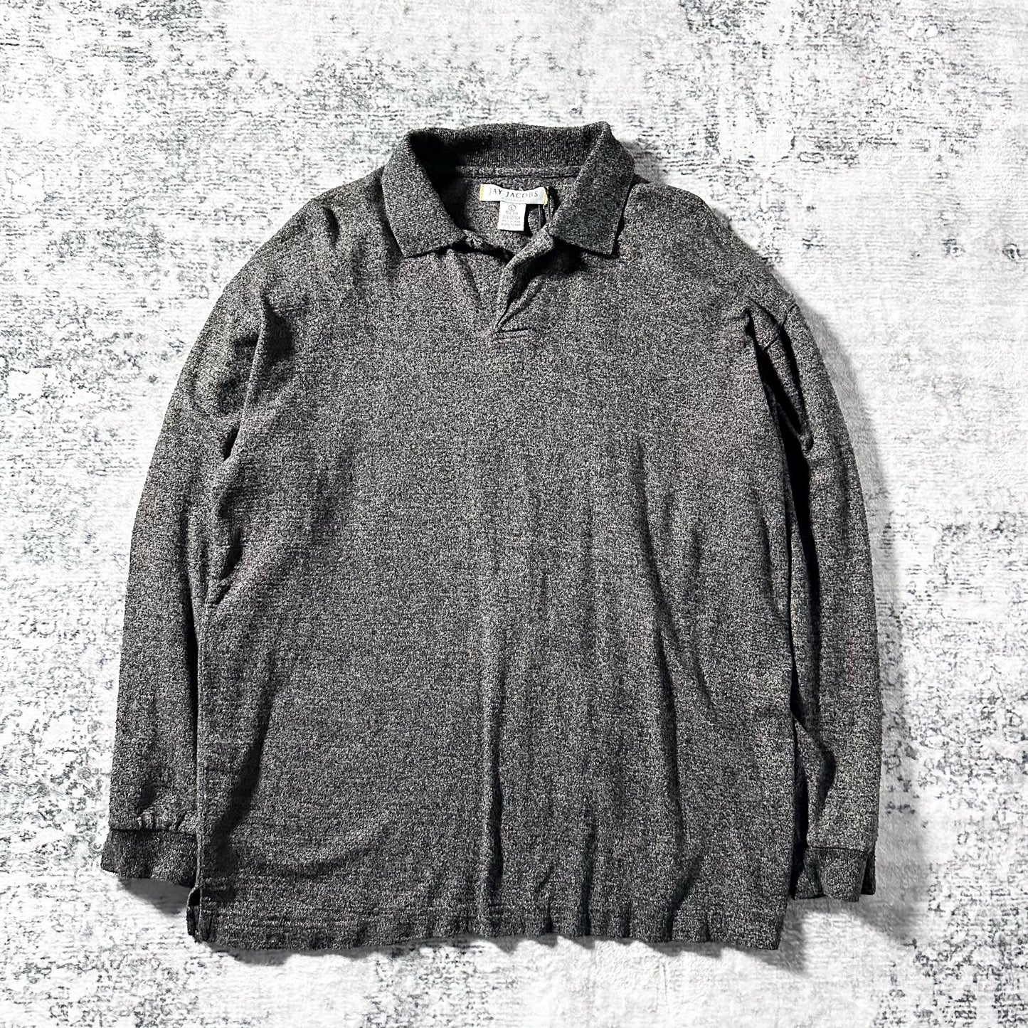 Silk Cotton Knit Polo Shirt Gray Mix – L