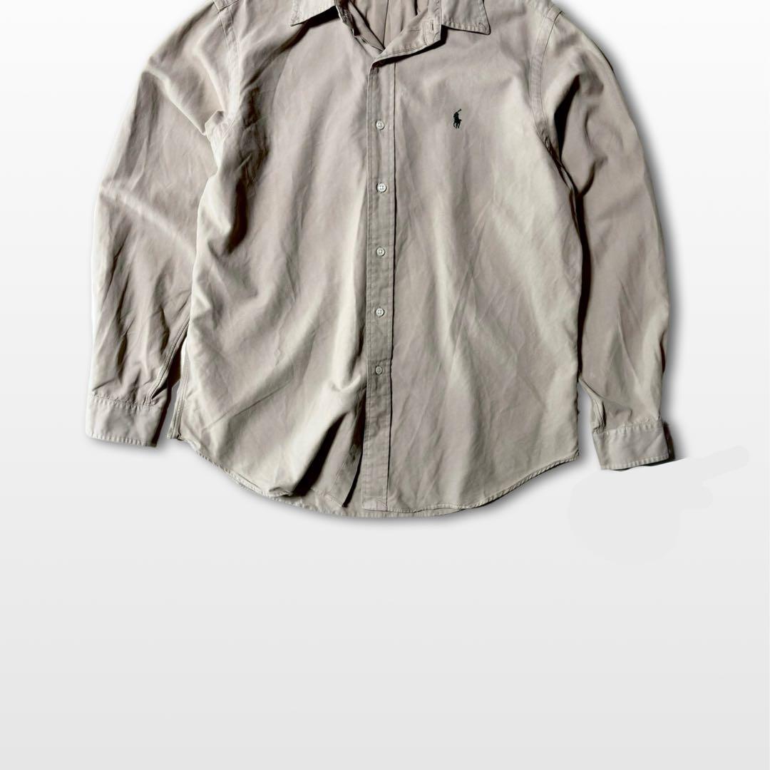 Ralph Lauren Silk Cotton Long Sleeve Shirt Beige Pony Logo Vintage L