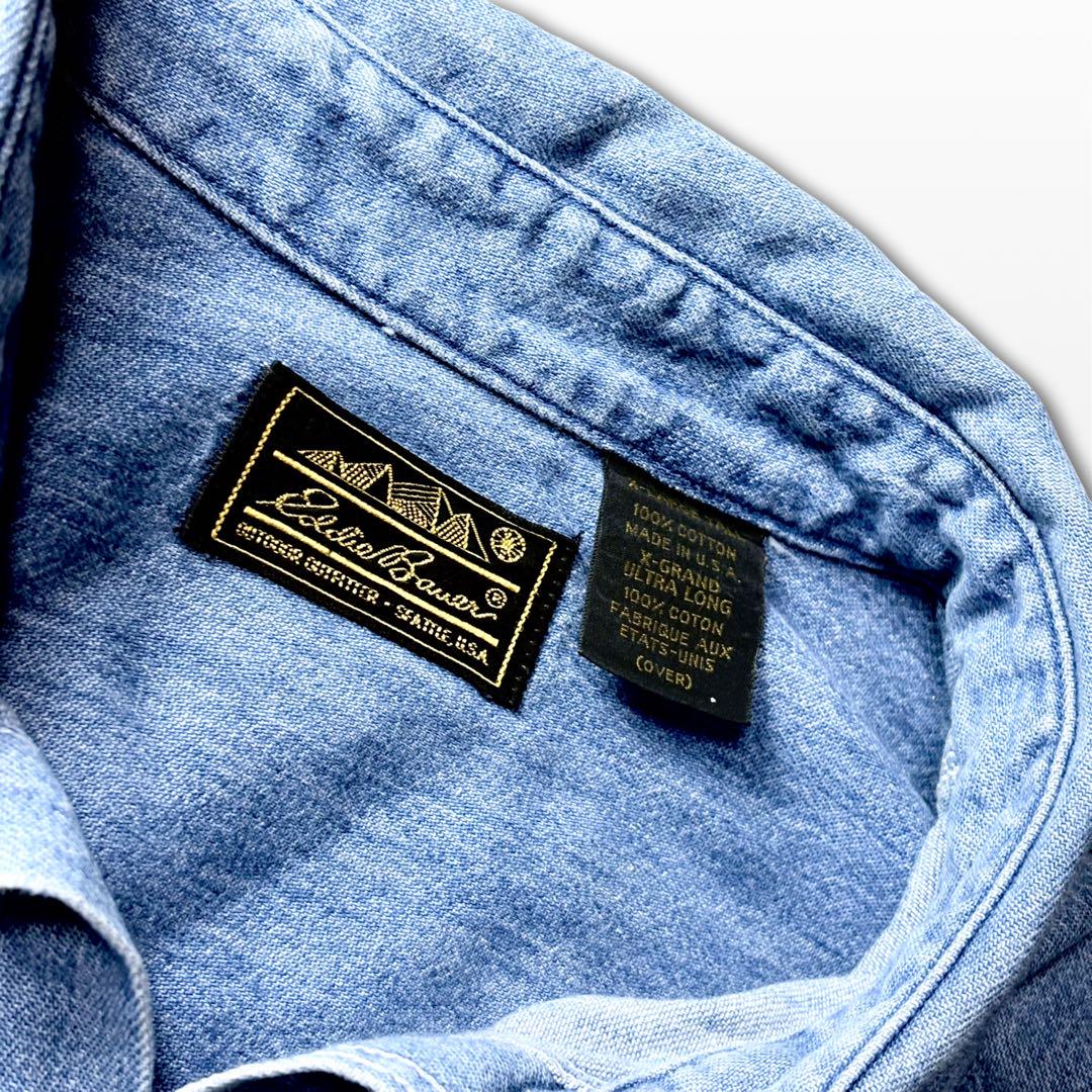 Eddie Bauer Black Tag Denim Shirt XL Long Sleeve Double Pocket Vintage Indigo