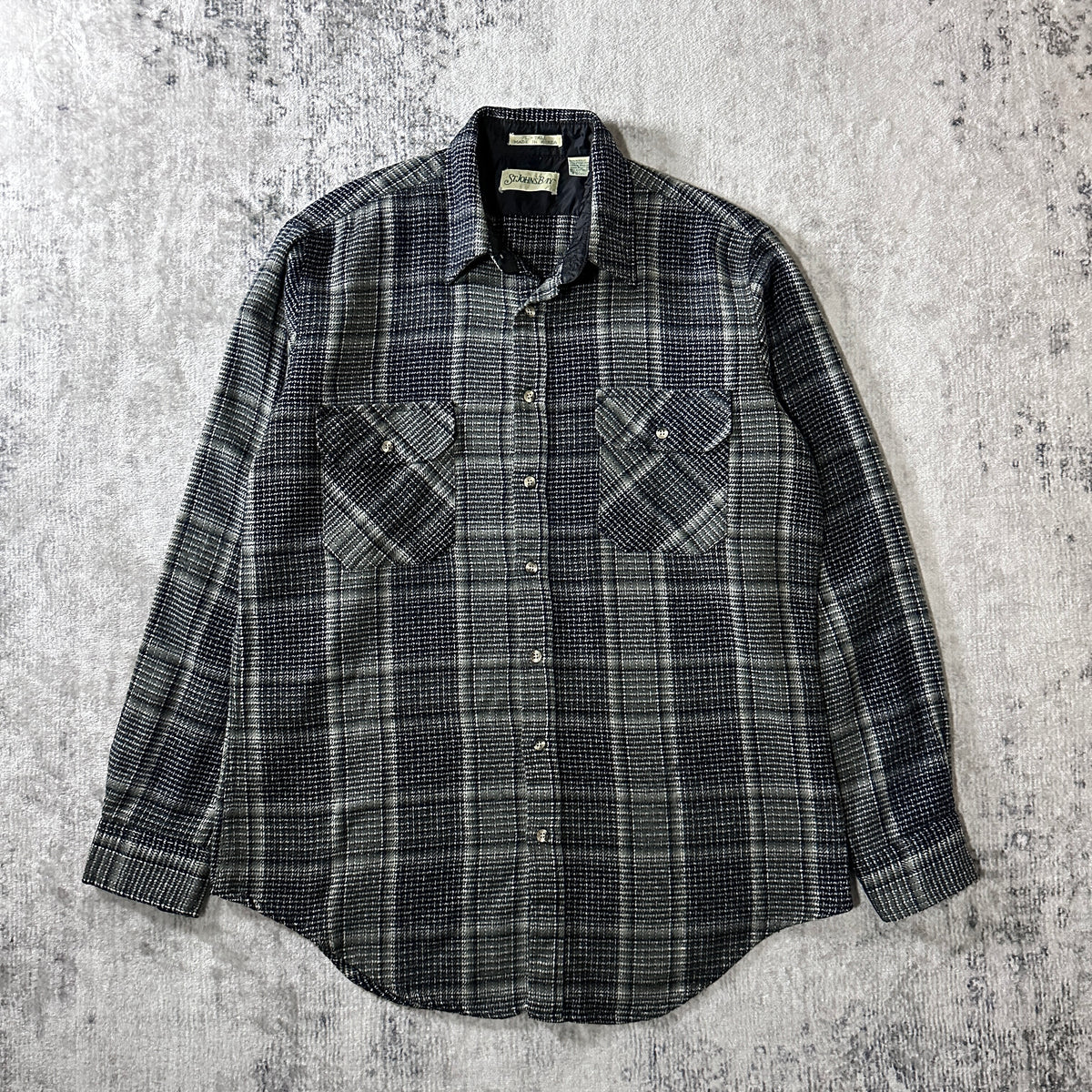 St. John's Bay Gray Black Shadow Check Flannel Shirt Size L Tall