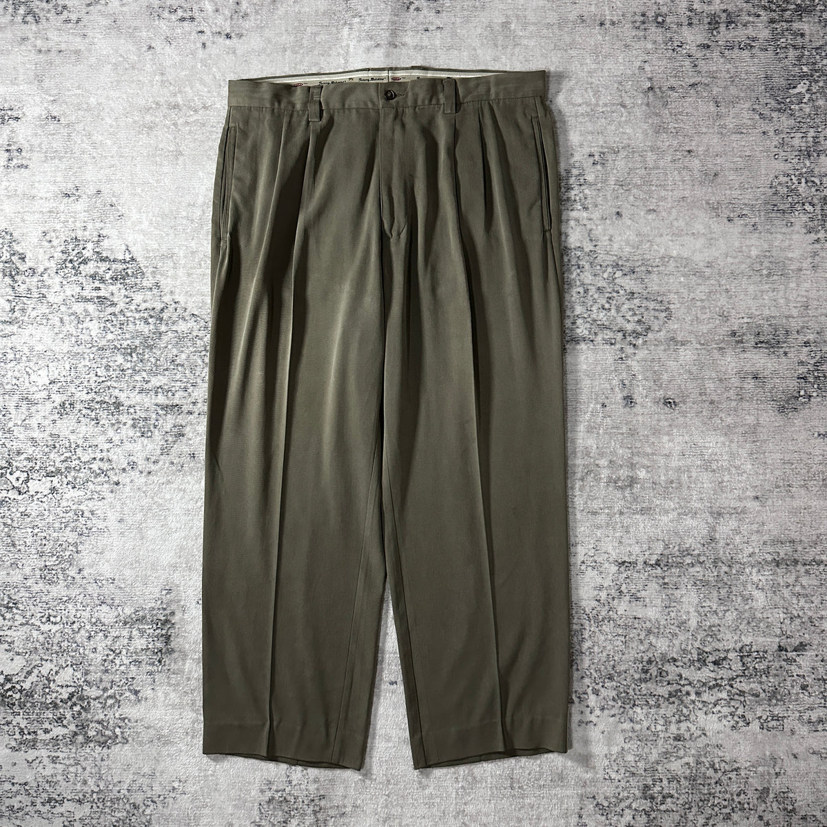 Tommy Bahama Olive Khaki 100% Silk Pleated Trousers Size 38x32