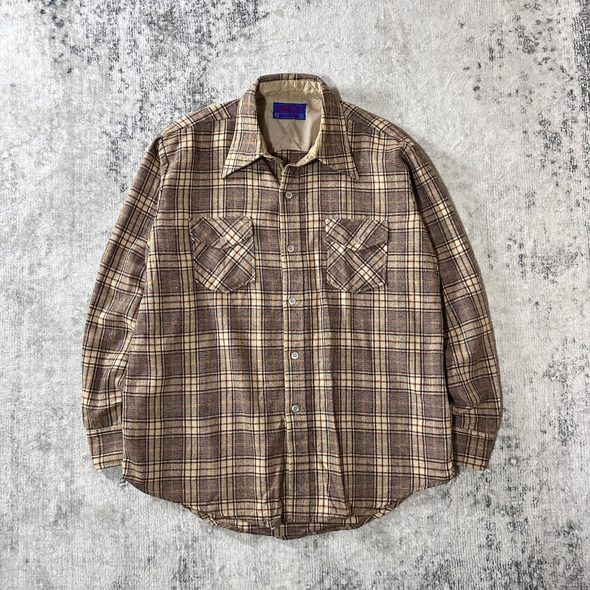 Ponderosa Beige Brown Check Wool Blend Heavy Flannel Shirt Size L