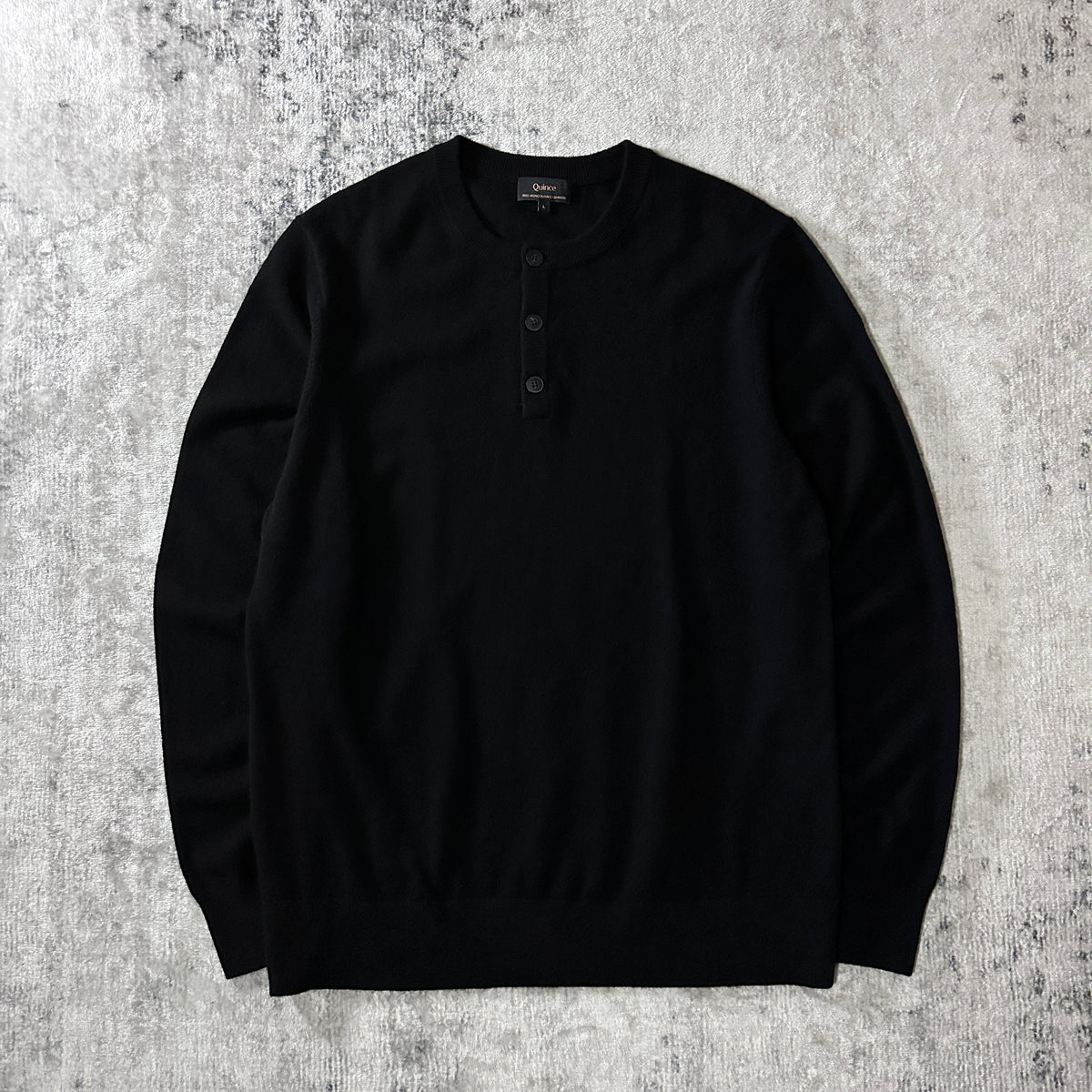 Quince Black 100% Cashmere Henley Sweater Size L