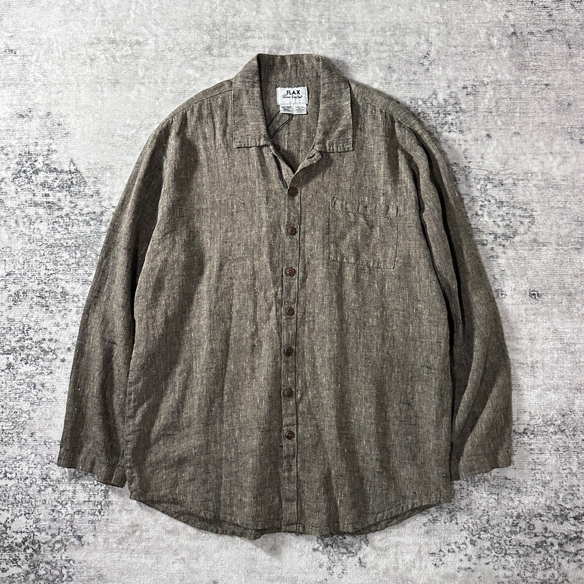 FLAX Brown 100% Linen Long Sleeve Shirt Size S (Fits L)