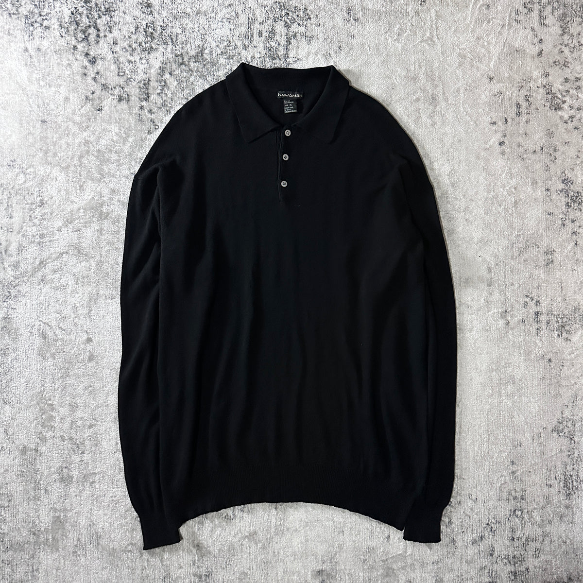 Kevoman Black Silk Cashmere Knit Polo Size XL