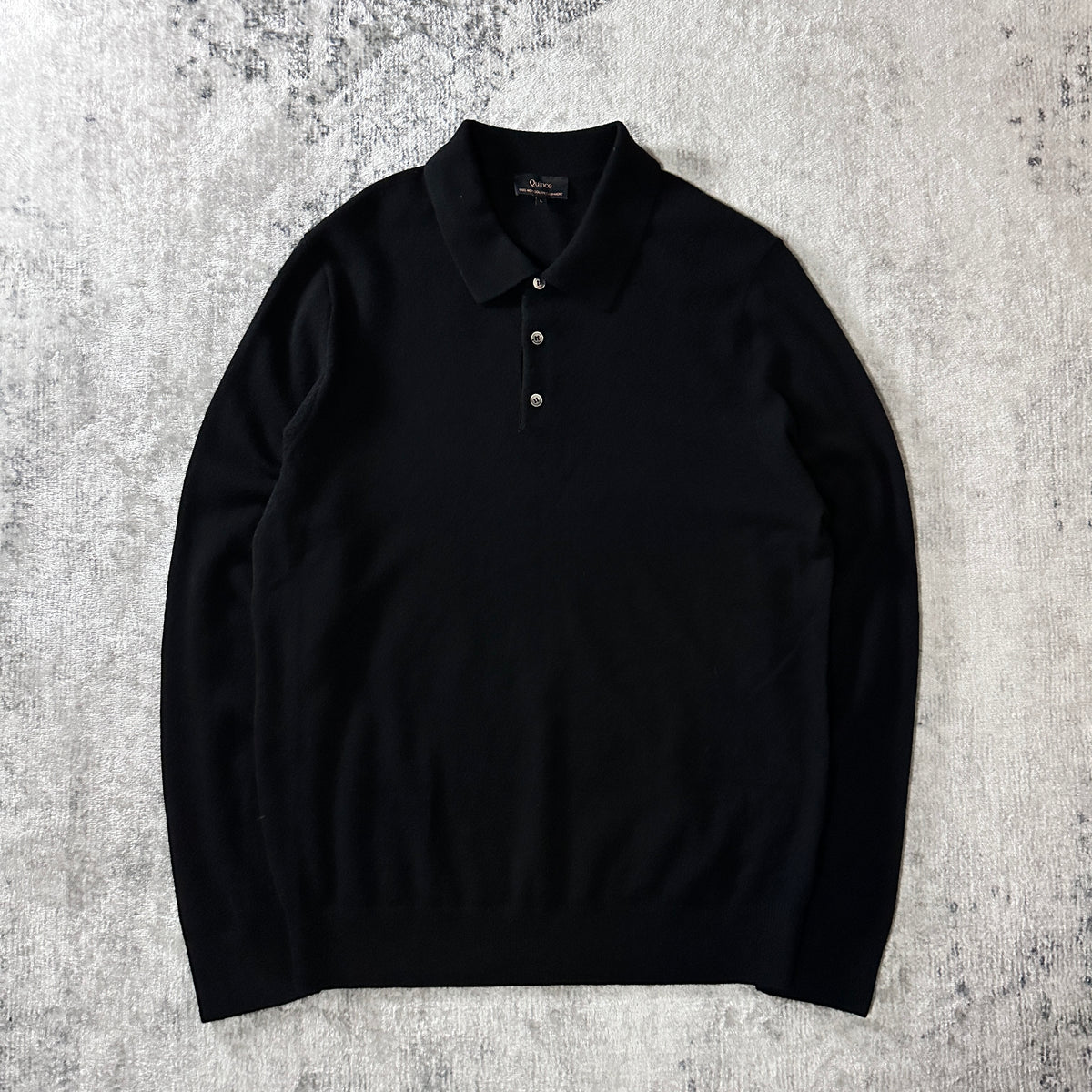 Quince Black 100% Cashmere Knit Polo Sweater Size L