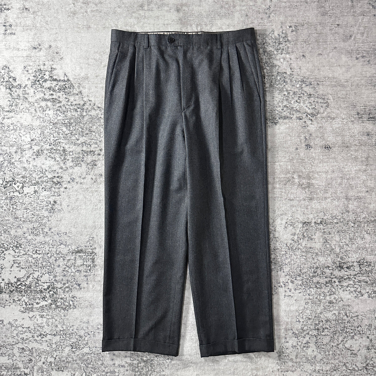 Zanella Gray 100% Virgin Wool Flannel Pleated Trousers Made in Italy