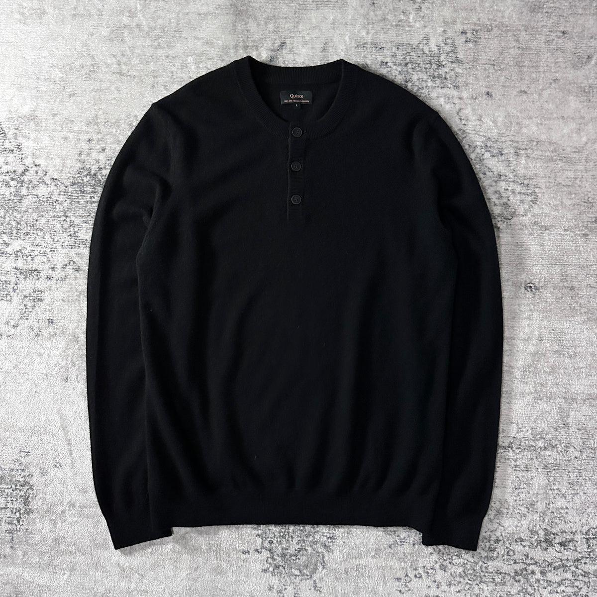Quince Black 100% Cashmere Henley Sweater Size L