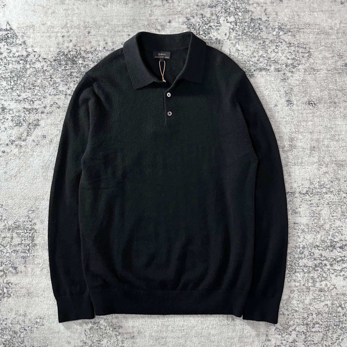 Quince Black 100% Cashmere Knit Polo Sweater Size L