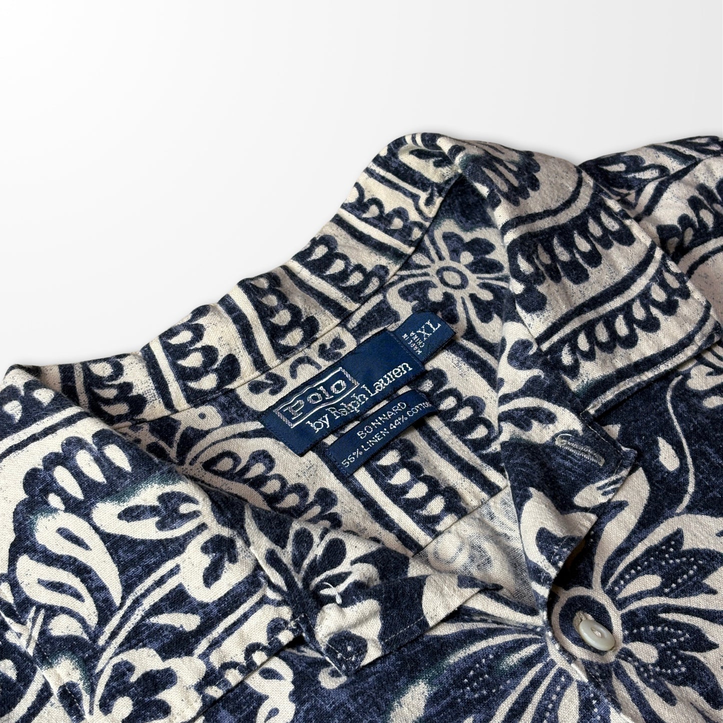 Polo Ralph Lauren Linen Cotton Aloha Shirt XL Navy Floral Pattern