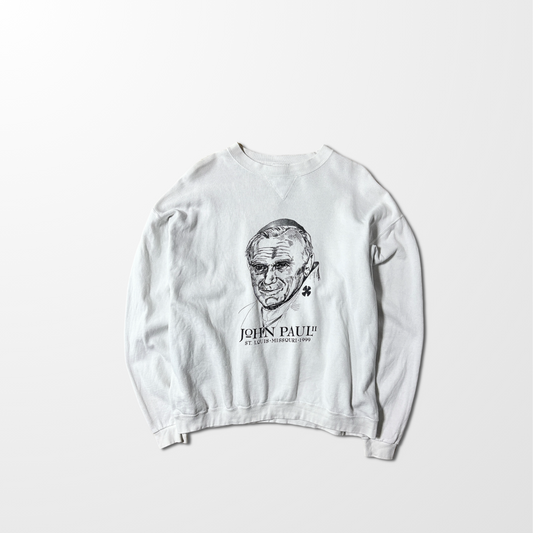 DELTA 90/10 Cotton White Sweatshirt – John Paul II Graphic – XL (Made in USA)