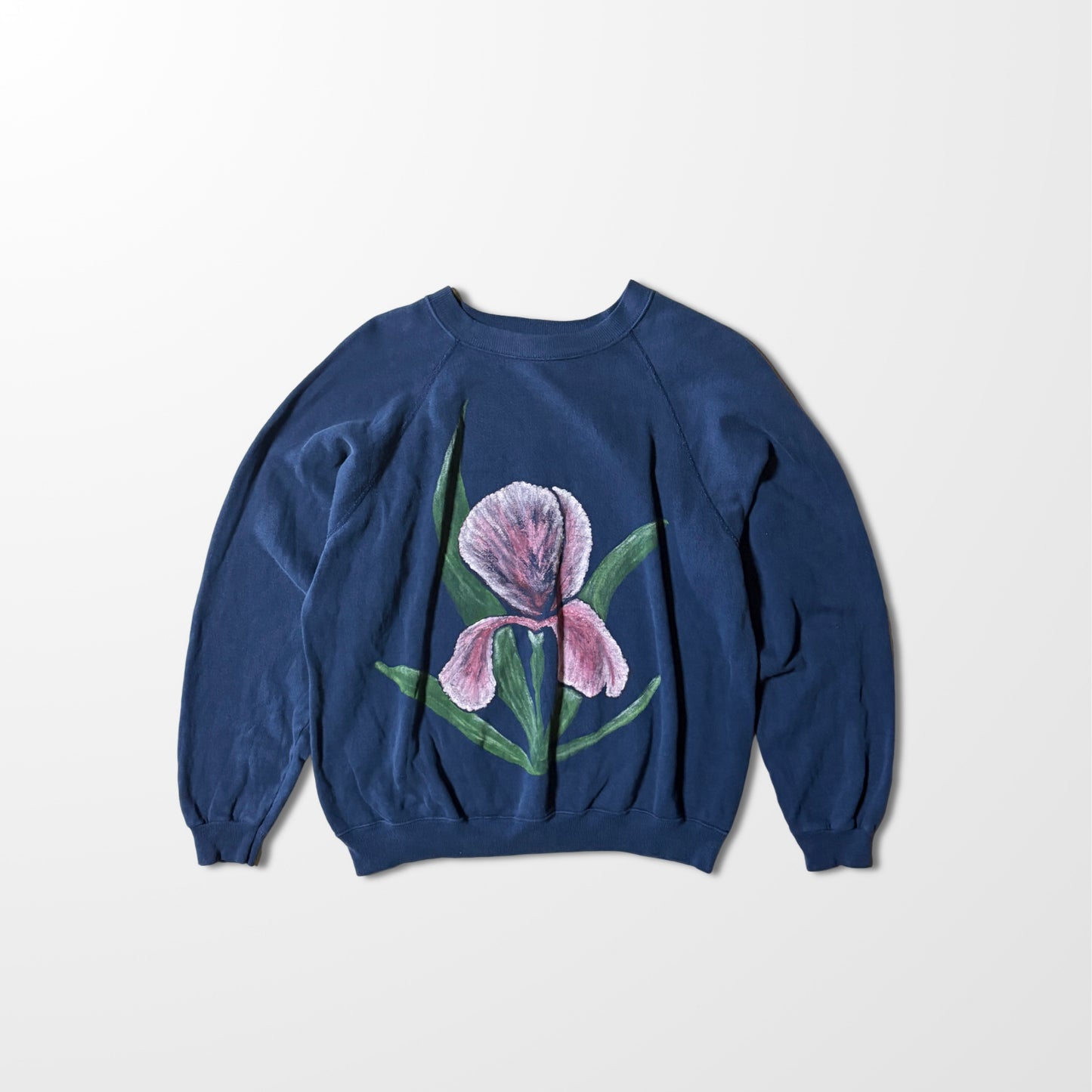 Single Iris Flower Navy Vintage Sweatshirt – Hand Painted Look