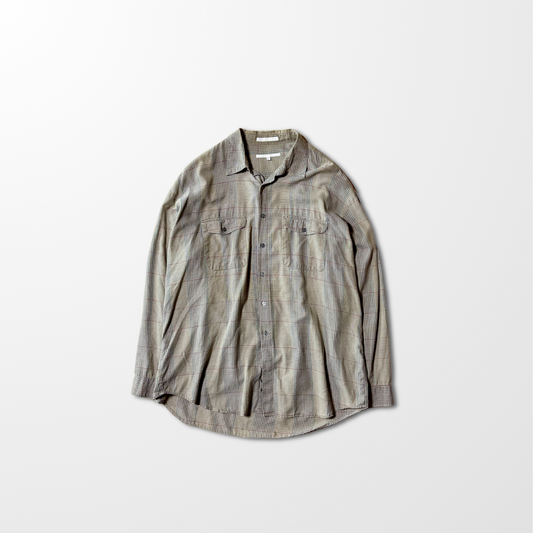 PERRY ELLIS Cotton  Check Shirt – Beige Brown - XL