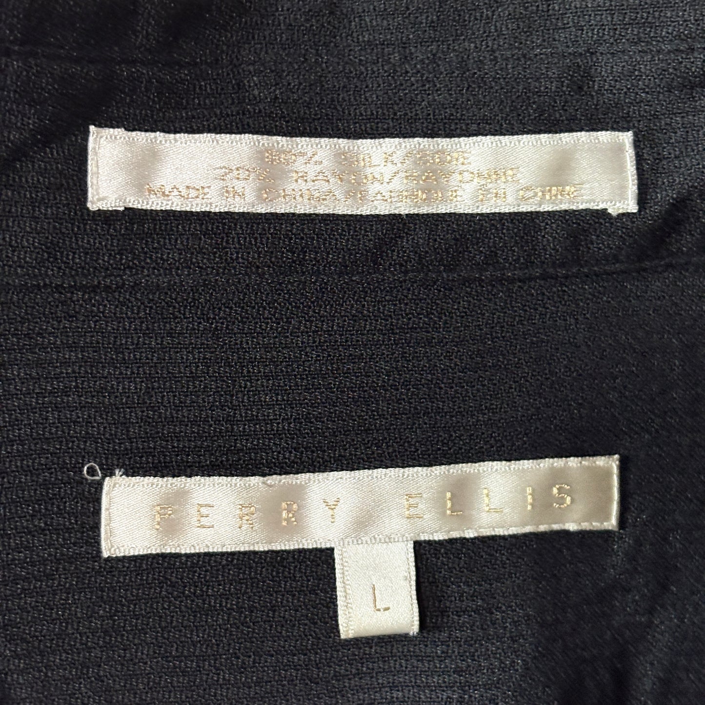 Perry Ellis Silk Black Open Collar Shirt - Rayon