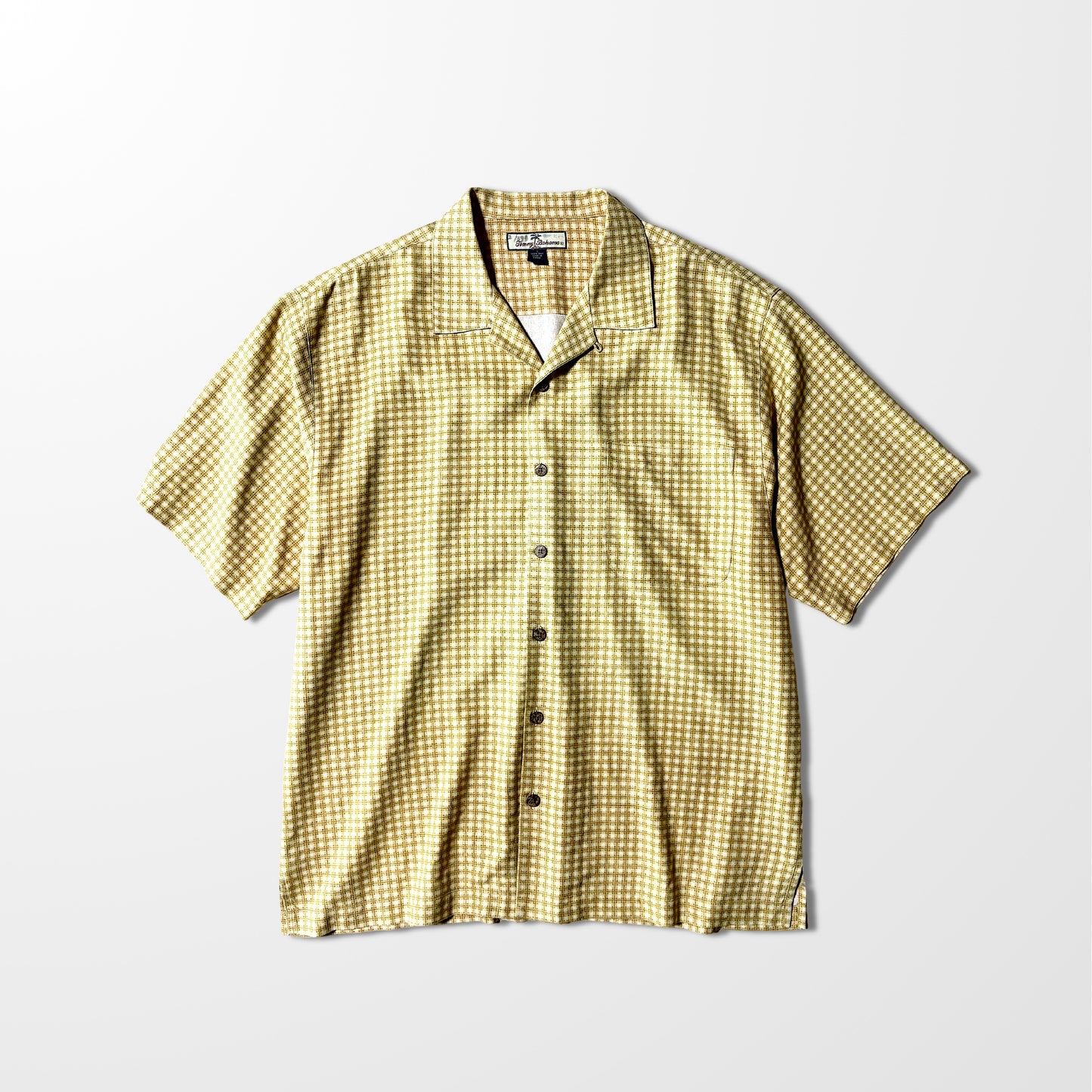 Silk Check Open Collar Shirt – Mustard Yellow, L