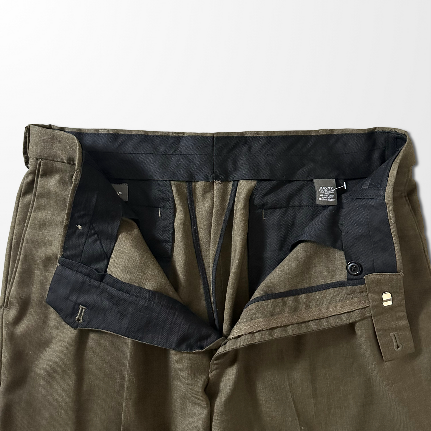 Wool Blend Two Pleated Trousers – Olive – W34