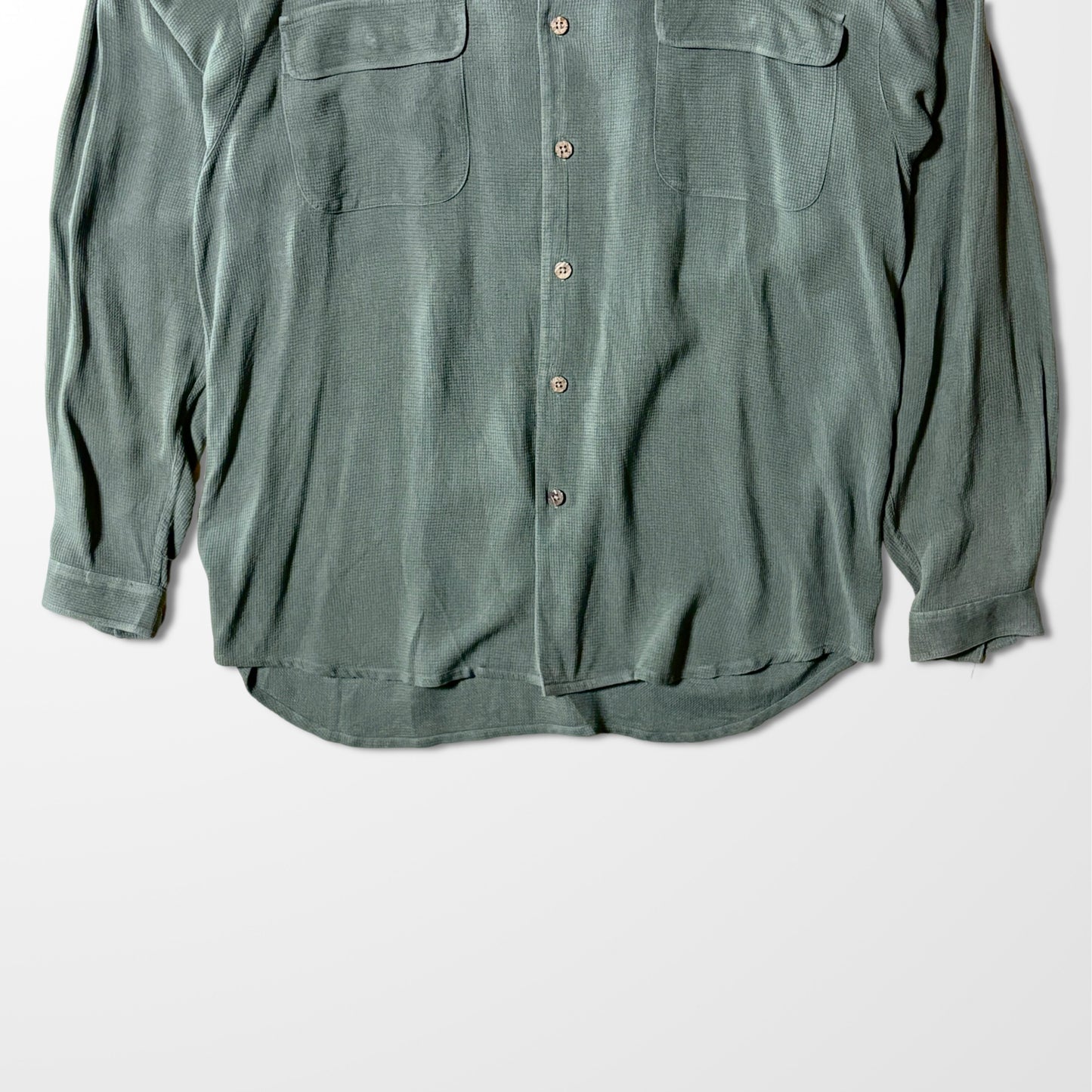 Silk Open Collar Flap Khaki Shirt – Sage Green