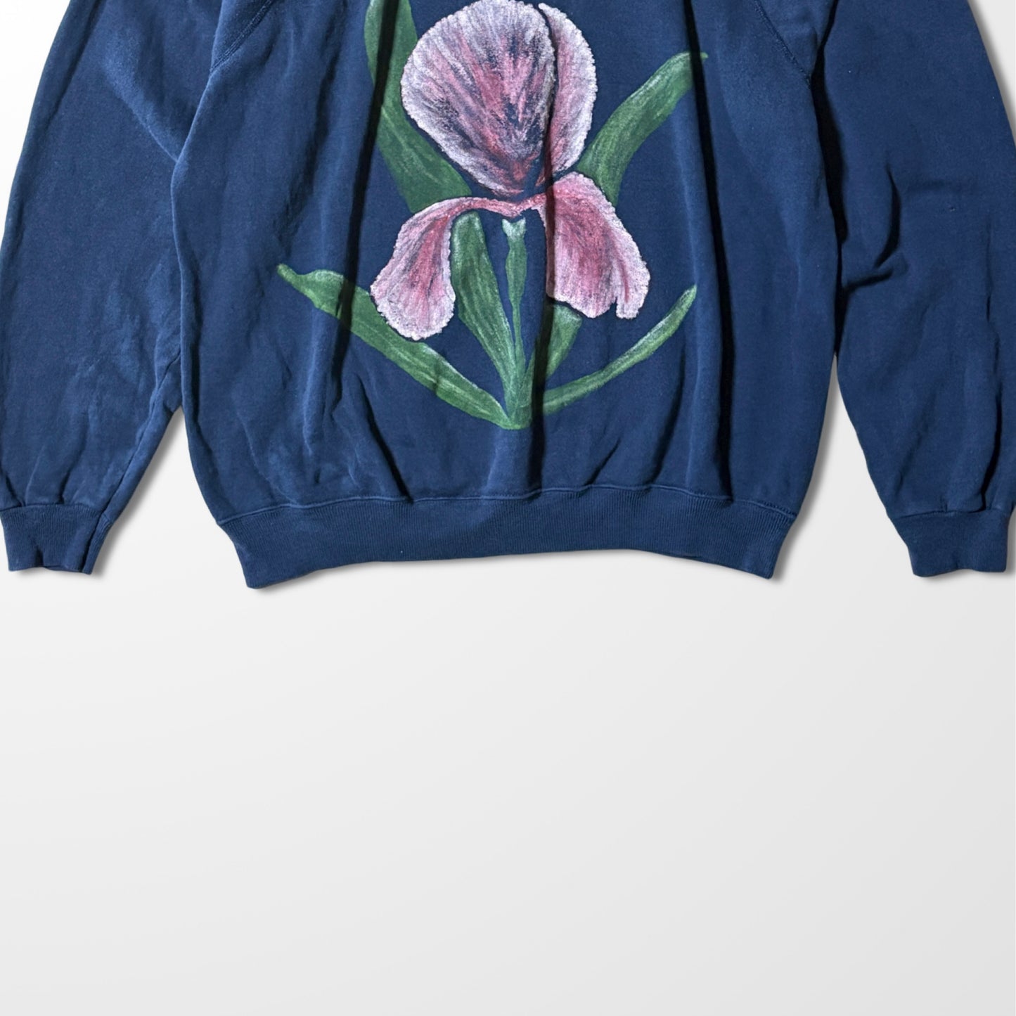 Single Iris Flower Navy Vintage Sweatshirt – Hand Painted Look