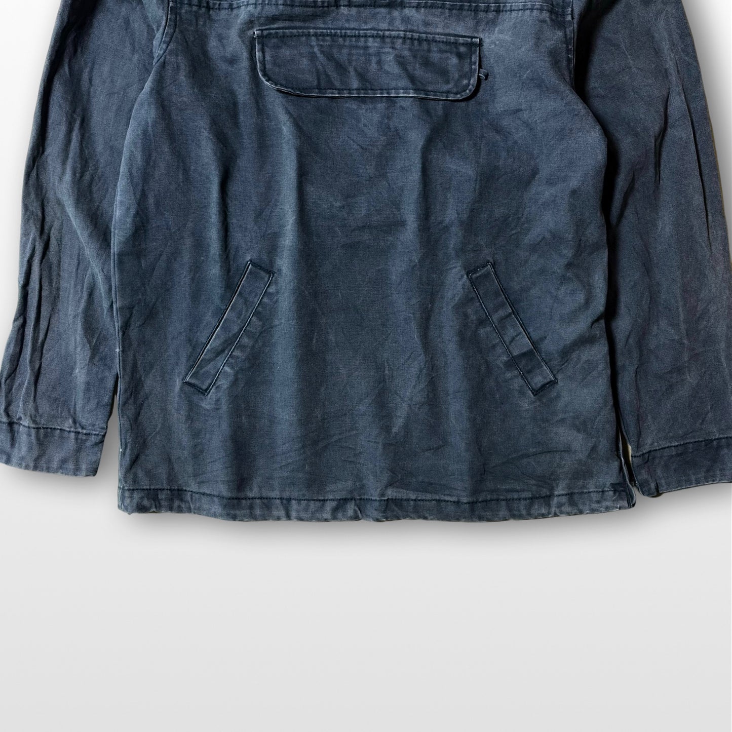 Vintage Duck Fabric Anorak Indigo Blue × Gray Fade Half-Zip Parka XL