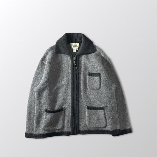 Mohair Blend Knit Zip Cardigan Gray Relaxed Fit – XL