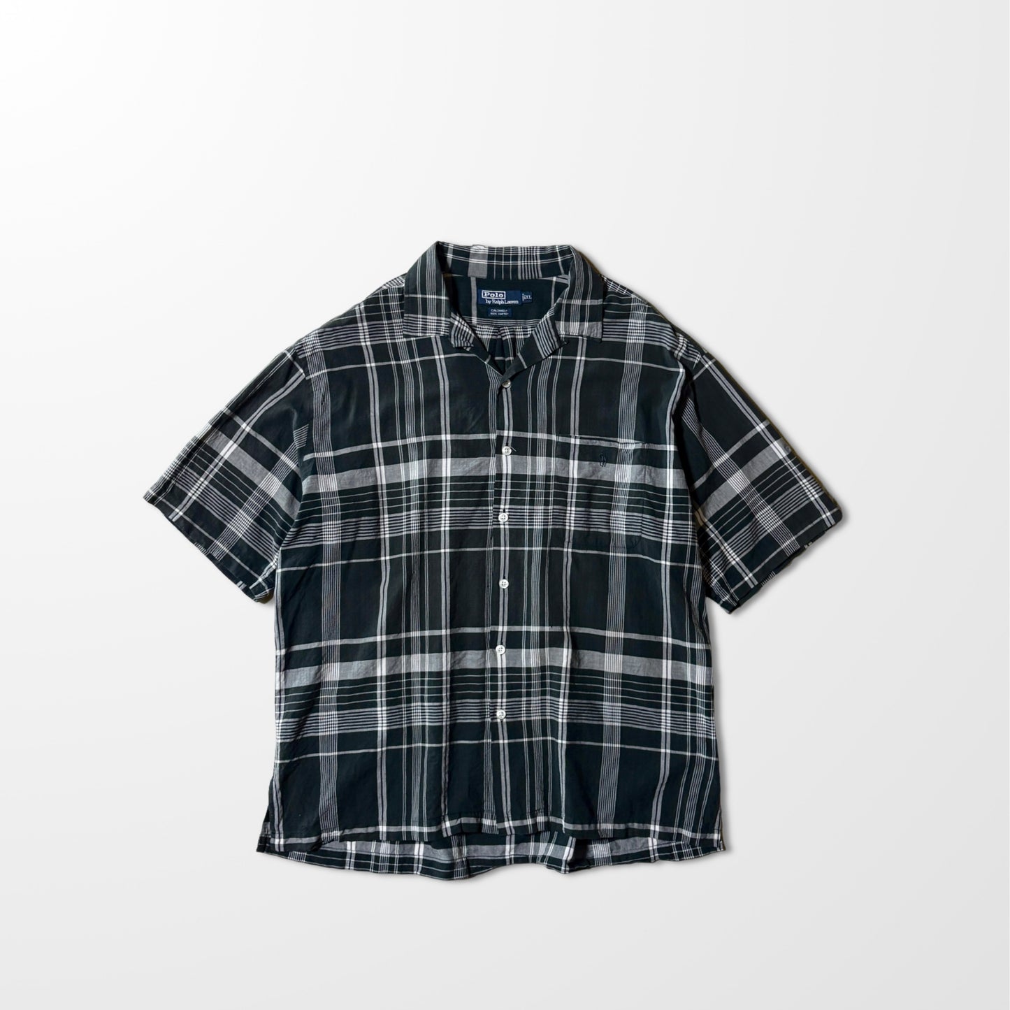 CALDWELL Ralph Lauren Black Cotton Check Open Collar Shirt – XXL