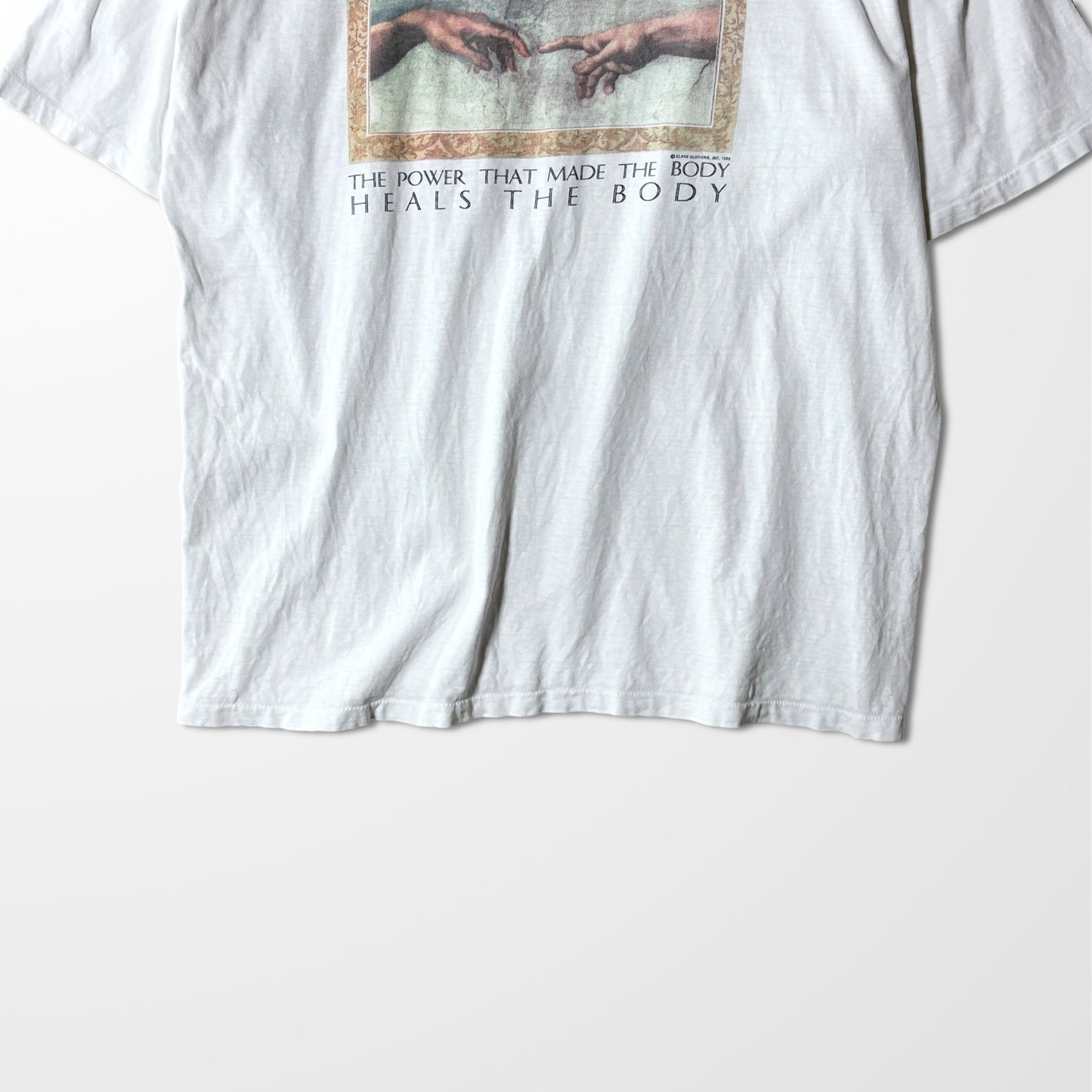 ONEITA Chiropractic Michelangelo Print Tee – L / White / 1995