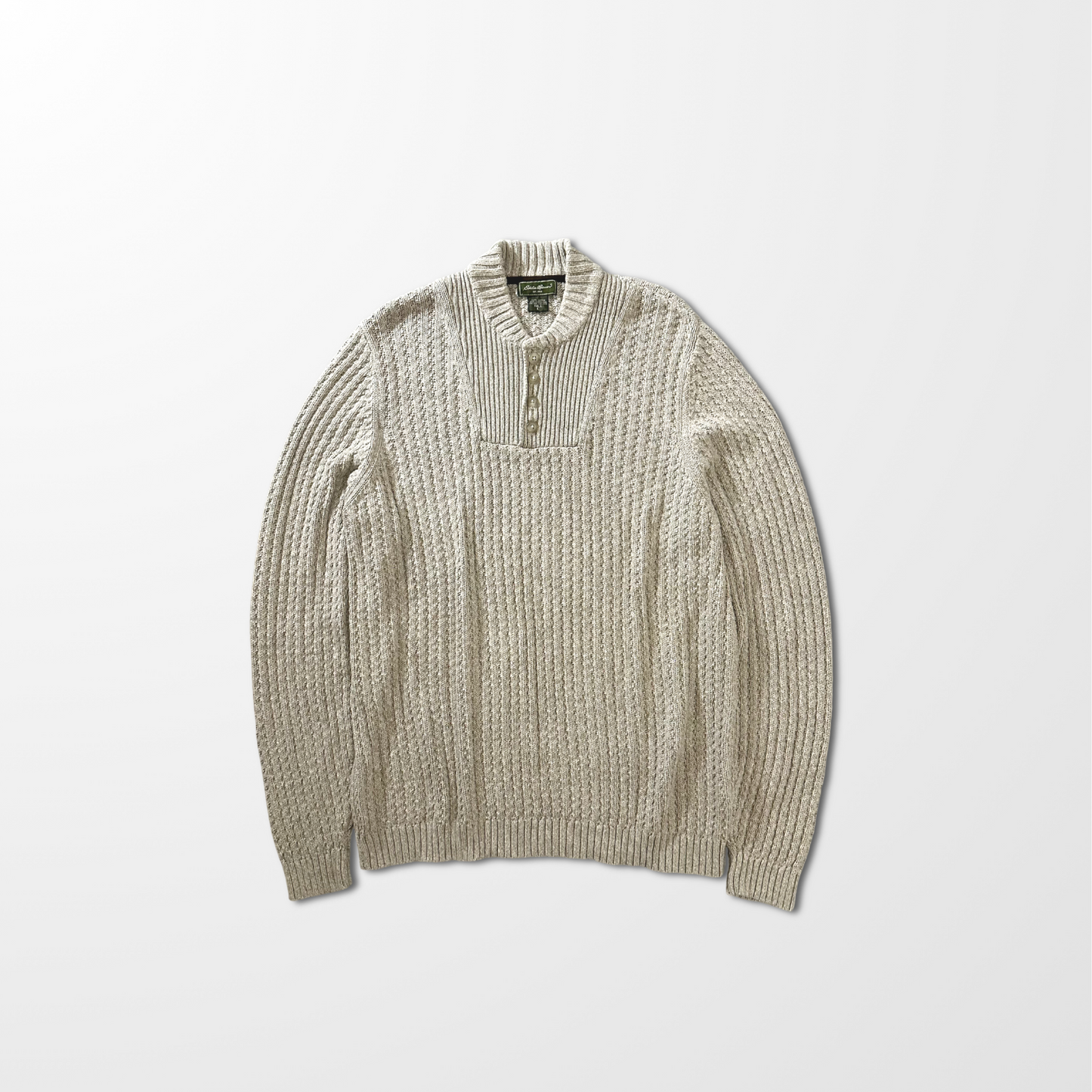 Cotton Half Button Sweater – Beige – Tall L (Made in Hong Kong)