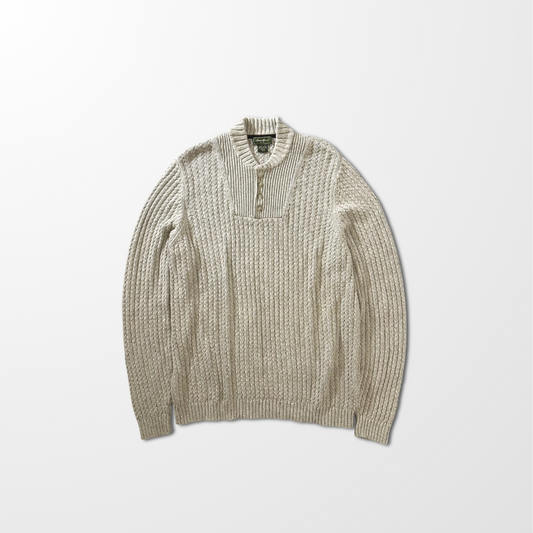 Cotton Half Button Sweater – Beige – Tall L (Made in Hong Kong)
