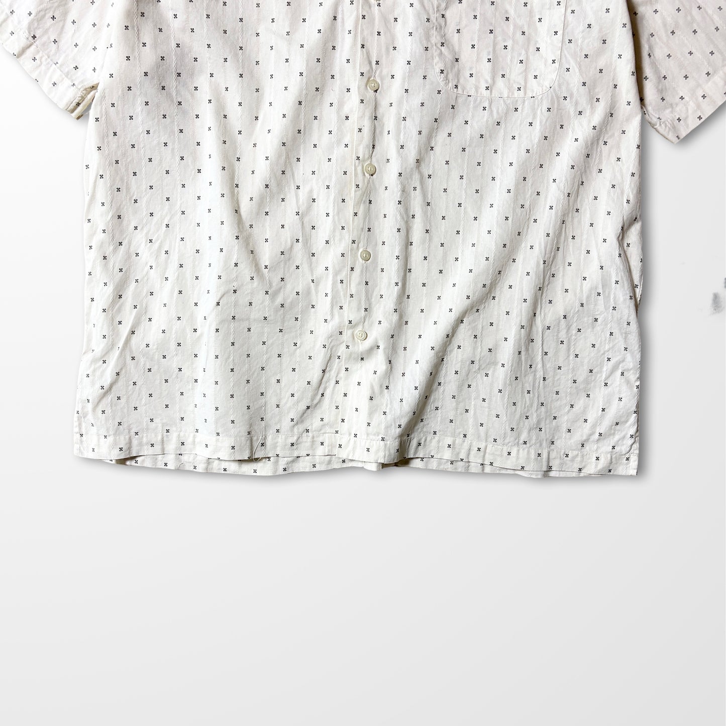 Ivory Patterned Open-Collar Shirt – XL Cotton & Rayon Blend　CLAYTON