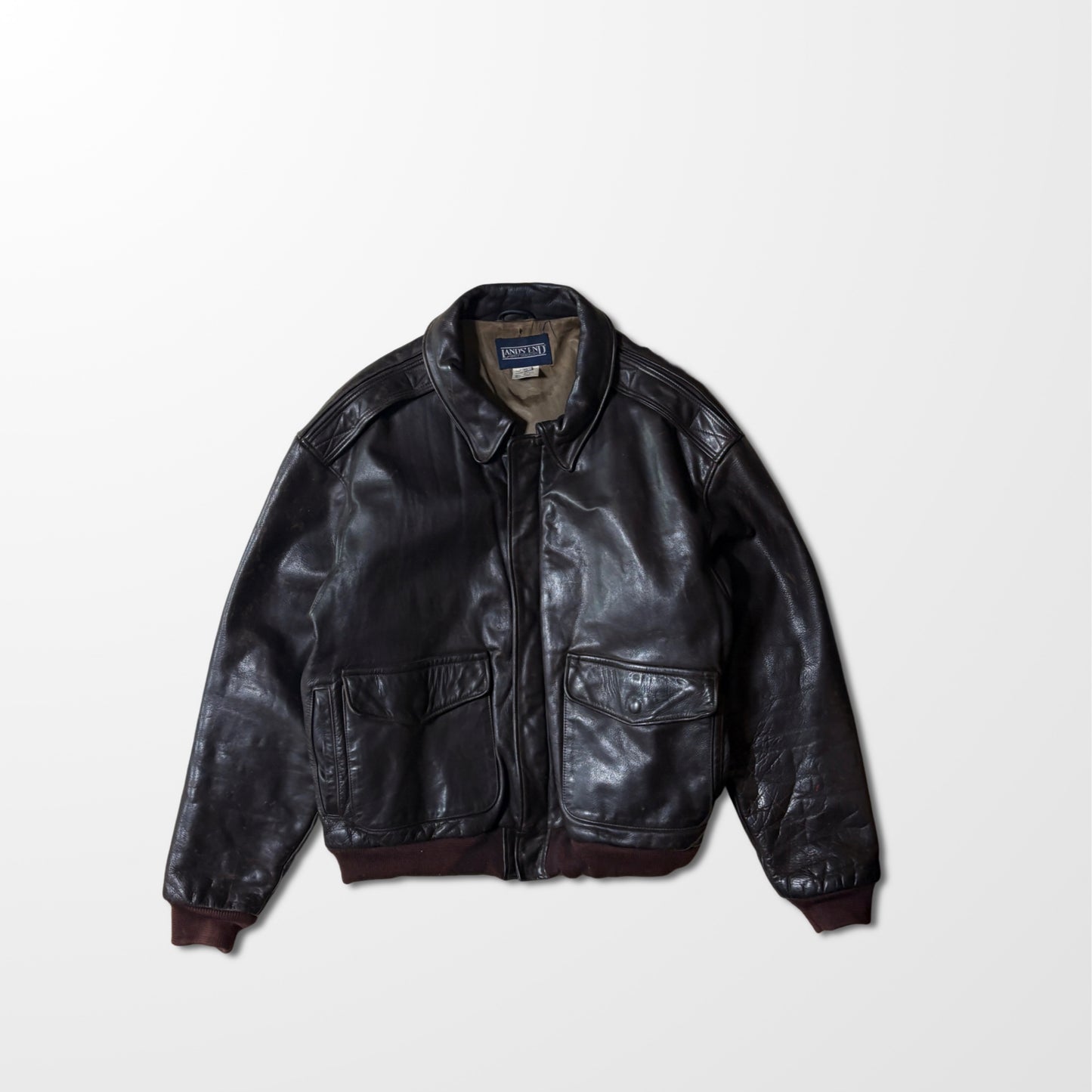 Lands’ End USA Leather Flight Jacket – Brown, XL