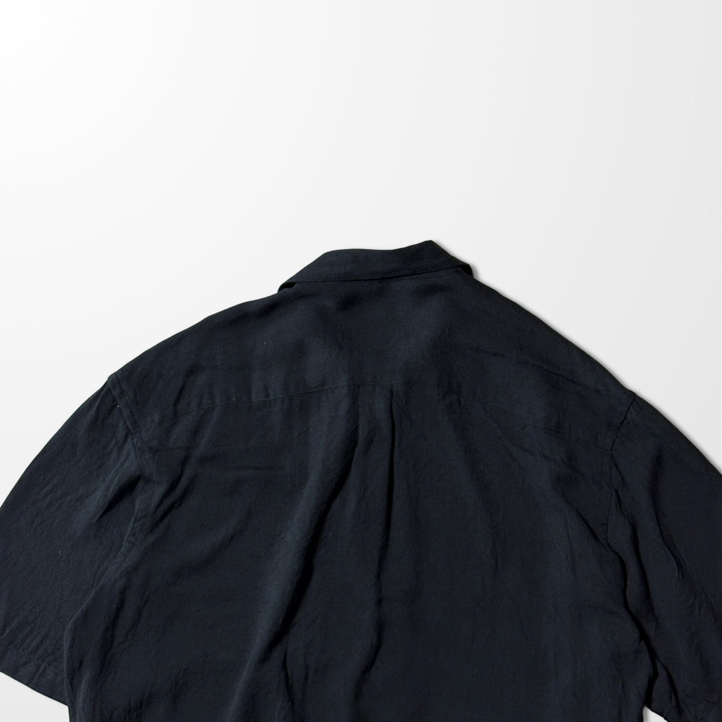 Perry Ellis Silk Black Open Collar Shirt - Rayon