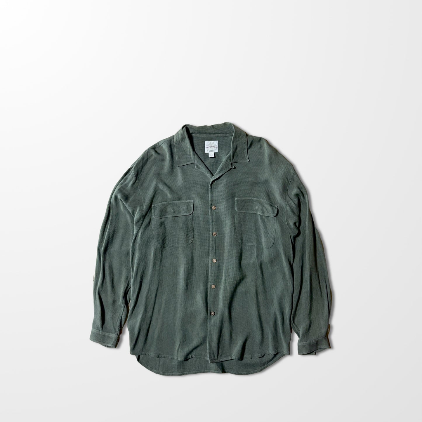 Silk Open Collar Flap Khaki Shirt – Sage Green