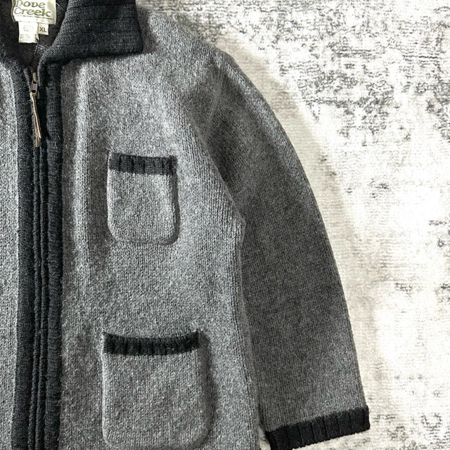 Mohair Blend Knit Zip Cardigan Gray Relaxed Fit – XL