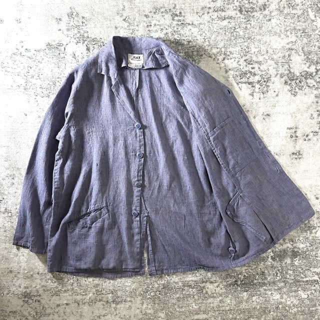 FLAX Linen Jacket Blue Relaxed Fit – M
