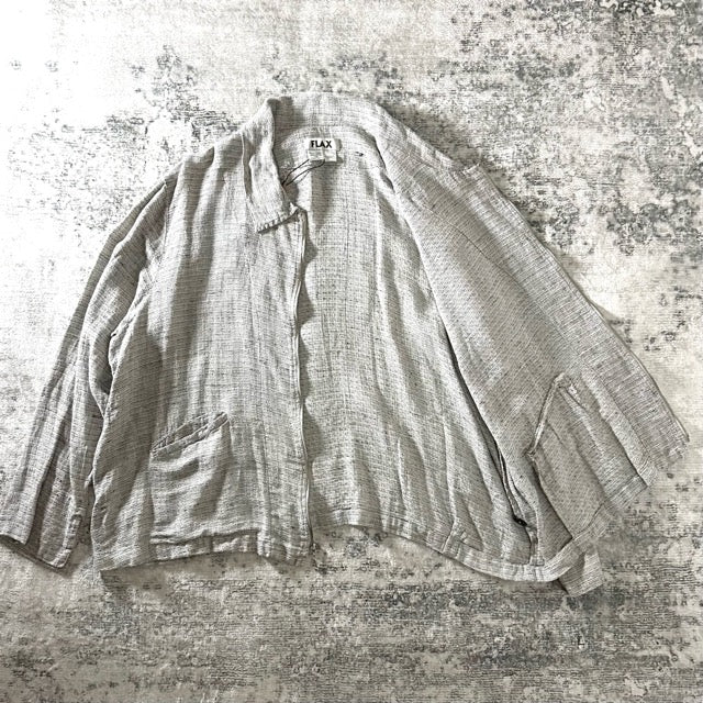 FLAX 100% Linen Gray Zip Jacket – XL