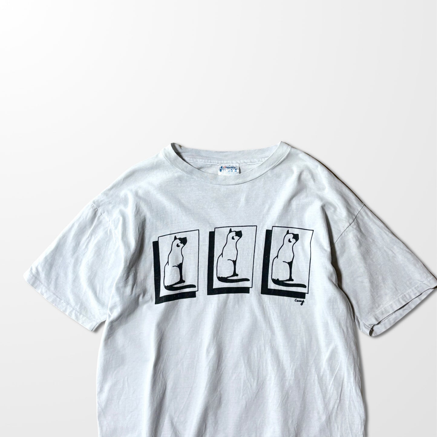 White Cat Print T-Shirt Hanes Beefy-T  – XL