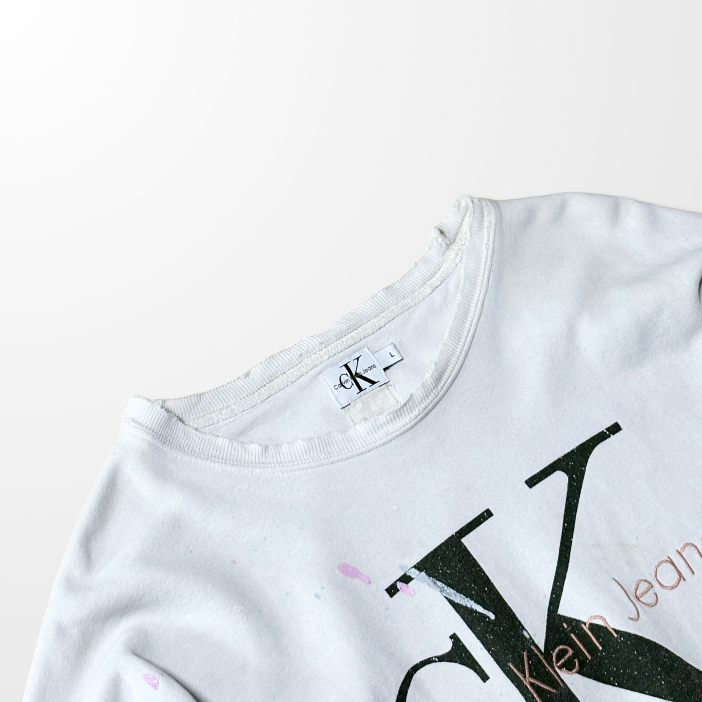 Calvin Klein Jeans Paint Stained Sweatshirt – White – L