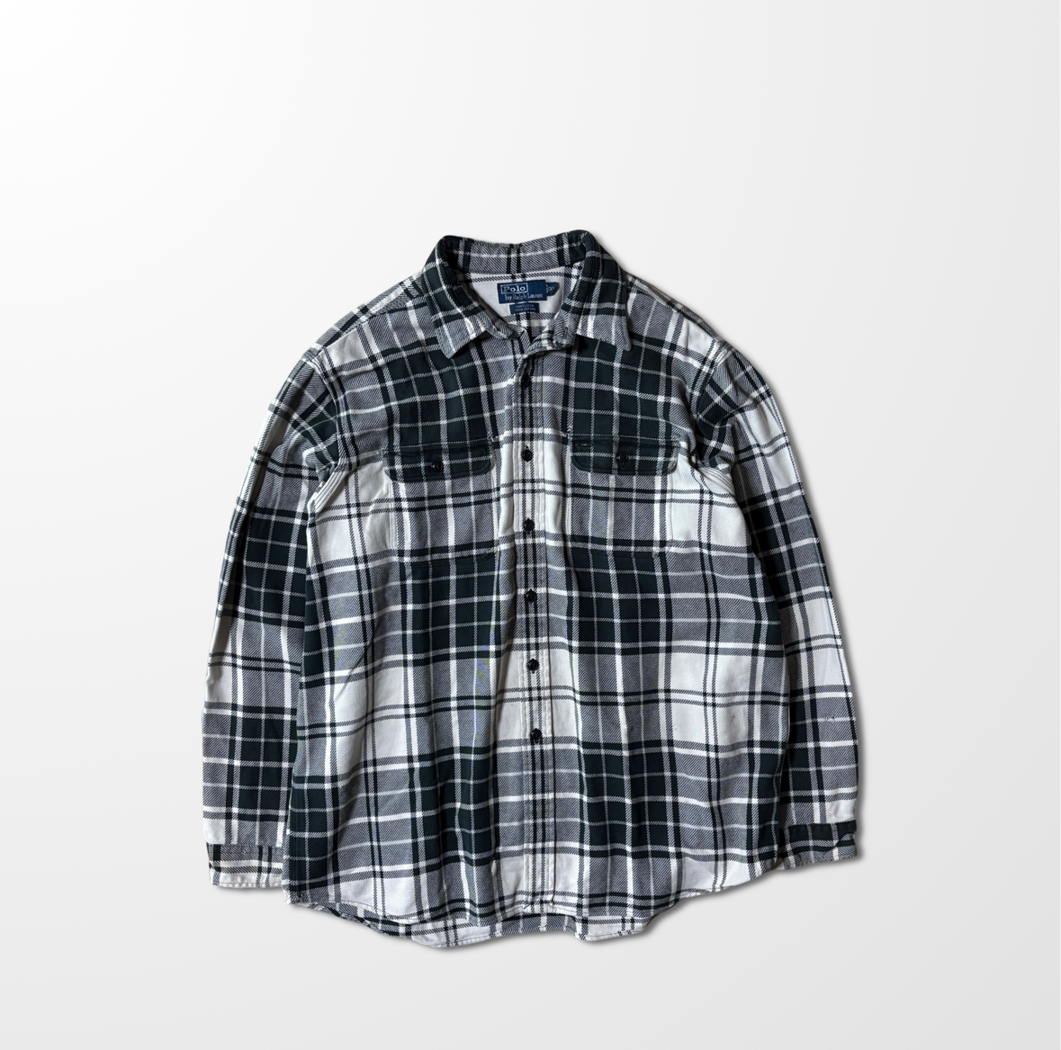 Polo by Ralph Lauren Cotton Flannel Check Shirt – Black & White / XL