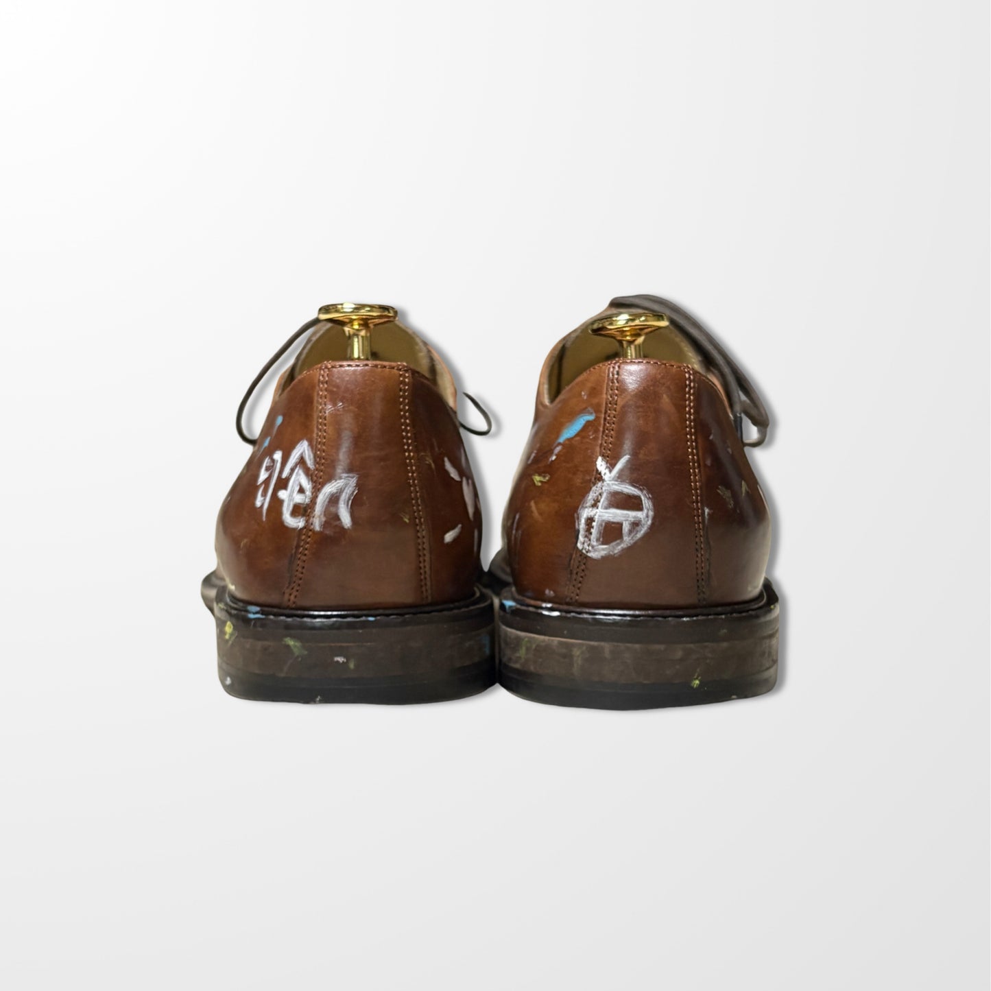 Hand-Painted Brown Derby Shoes – Unique Artisanal Expression