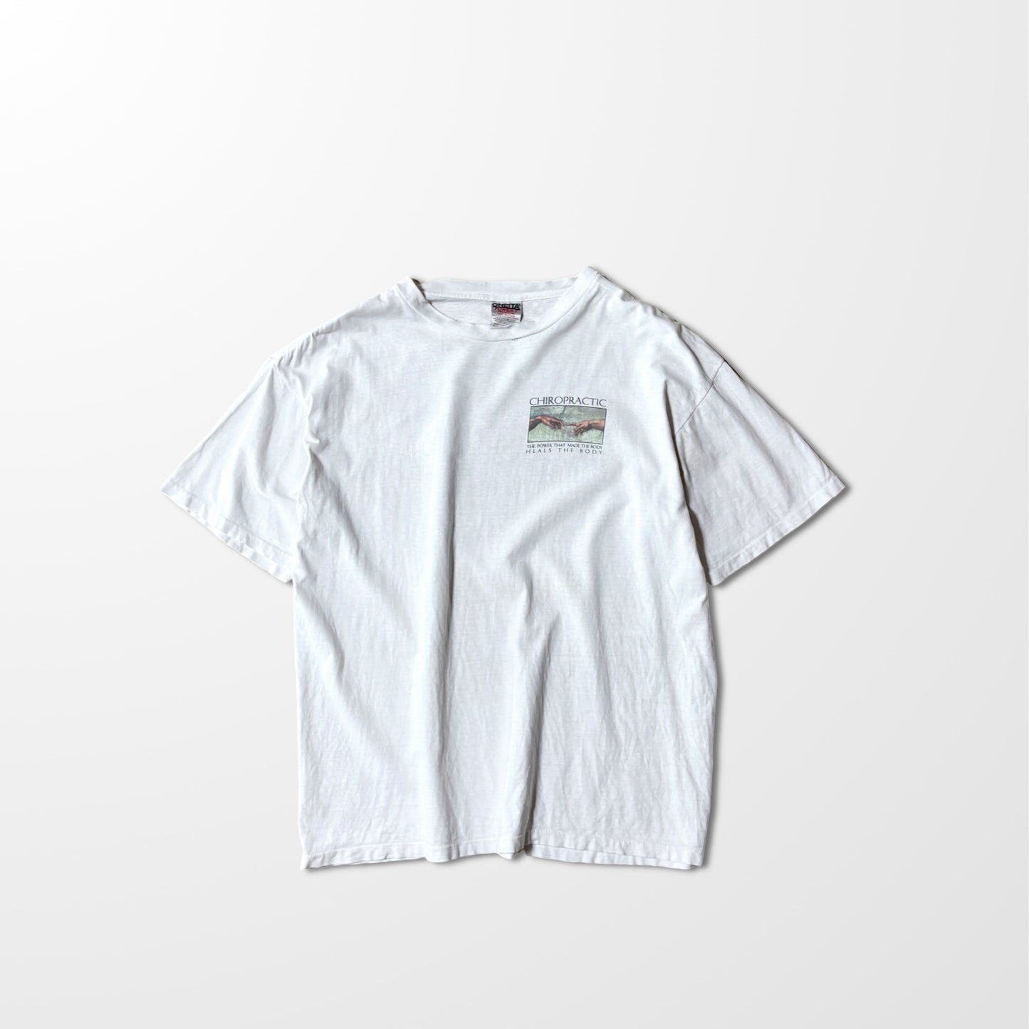 ONEITA Chiropractic Michelangelo Print Tee – L / White / 1995