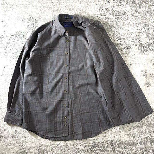 Pendleton Gray Wool Check Shirt Subtle Pattern – L