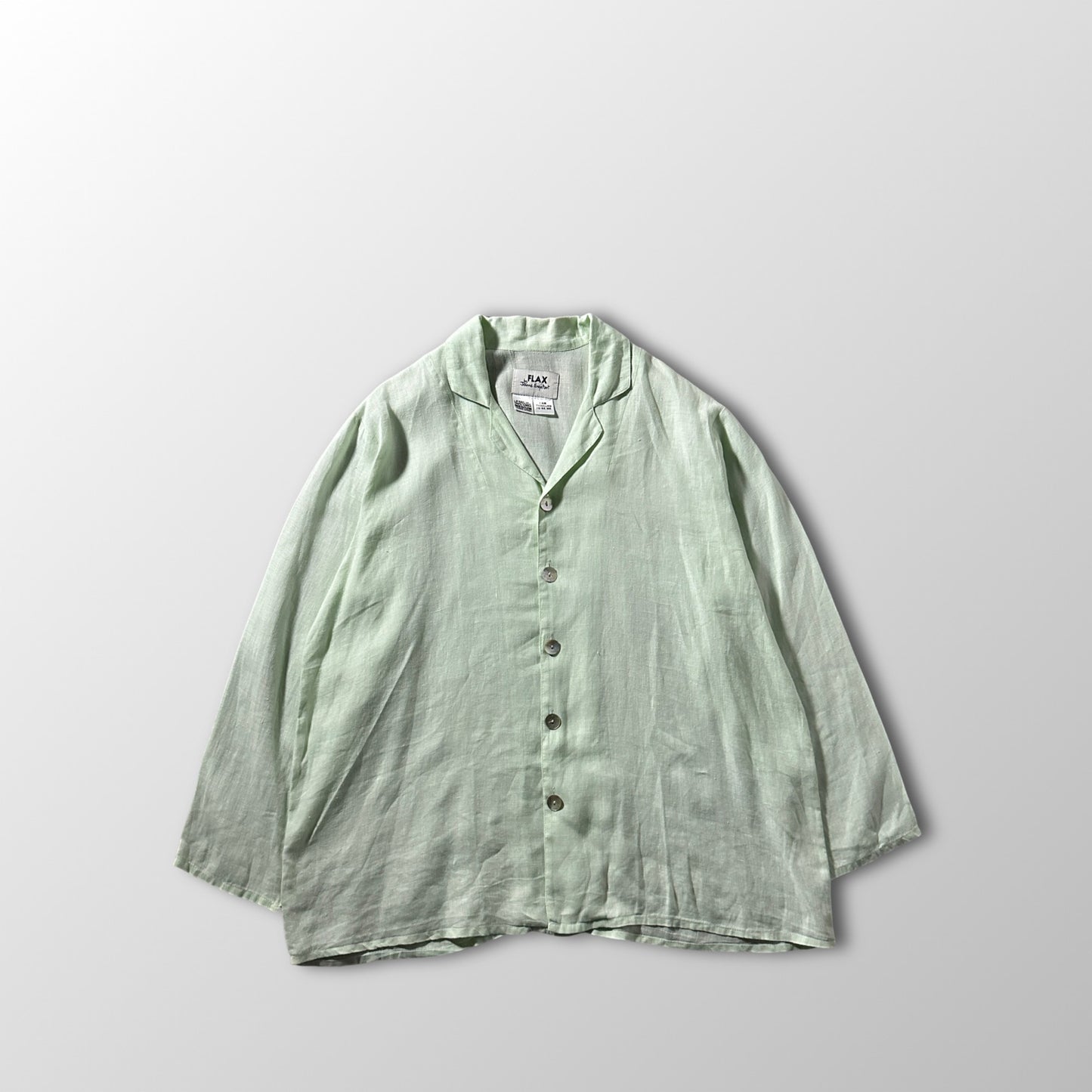 FLAX  Linen Light Mint Open Collar Shirt – M