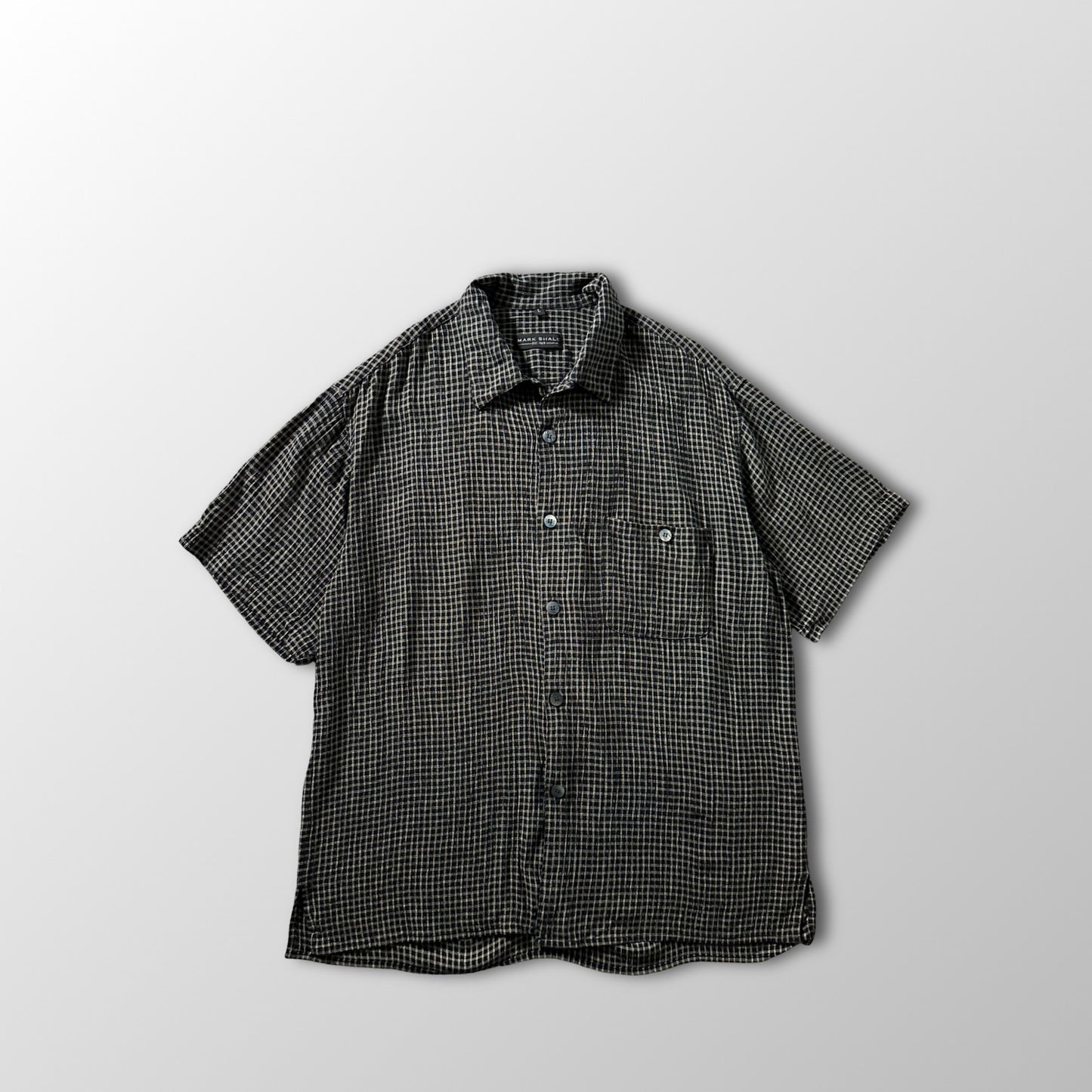 Rayon　Black Beige Check Short Sleeve Shirt – L
