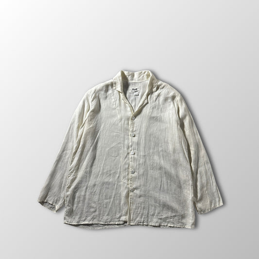 FLAX Linen Ivory Open Collar Shirt – Medium Fit