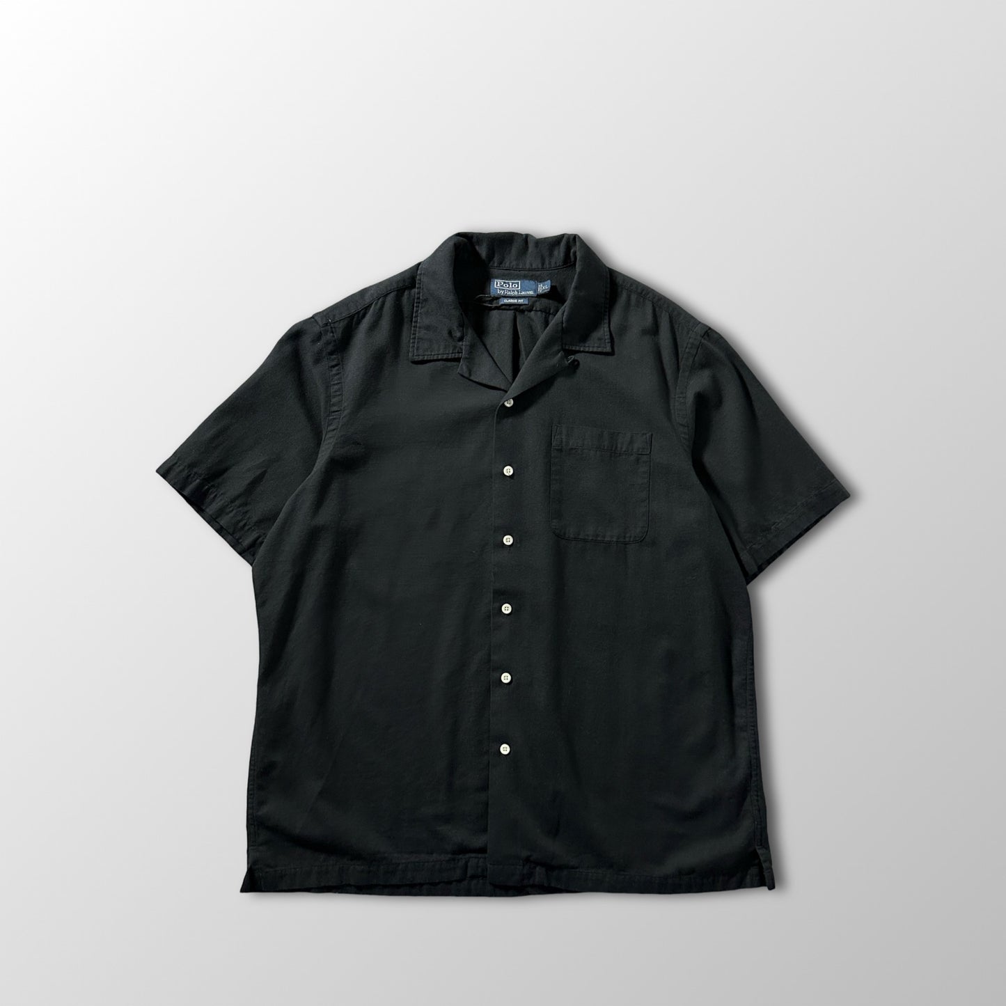Polo by Ralph Lauren Black Textured Open Collar Short Sleeve Shirt – XL