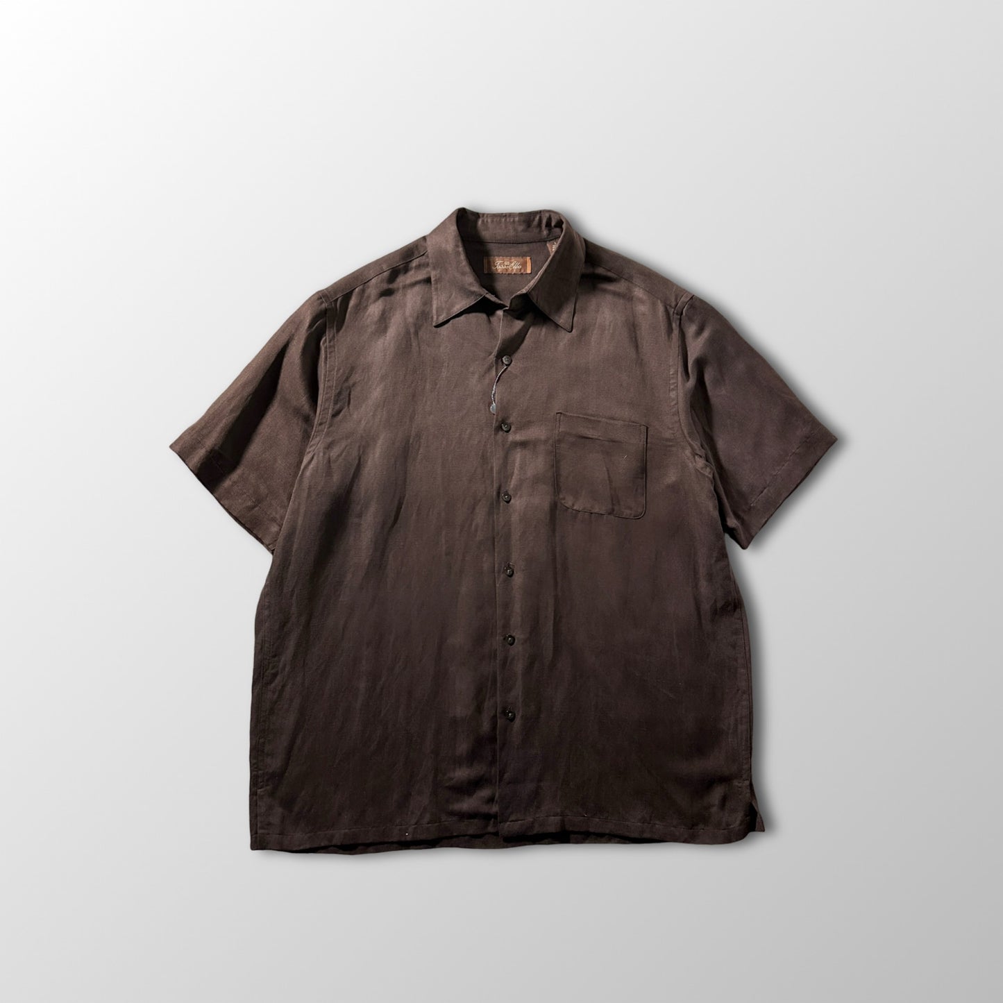 Silk Linen Solid Brown Short Sleeve Shirt – L