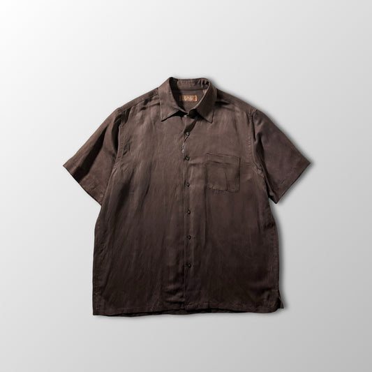 Silk Linen Solid Brown Short Sleeve Shirt – L