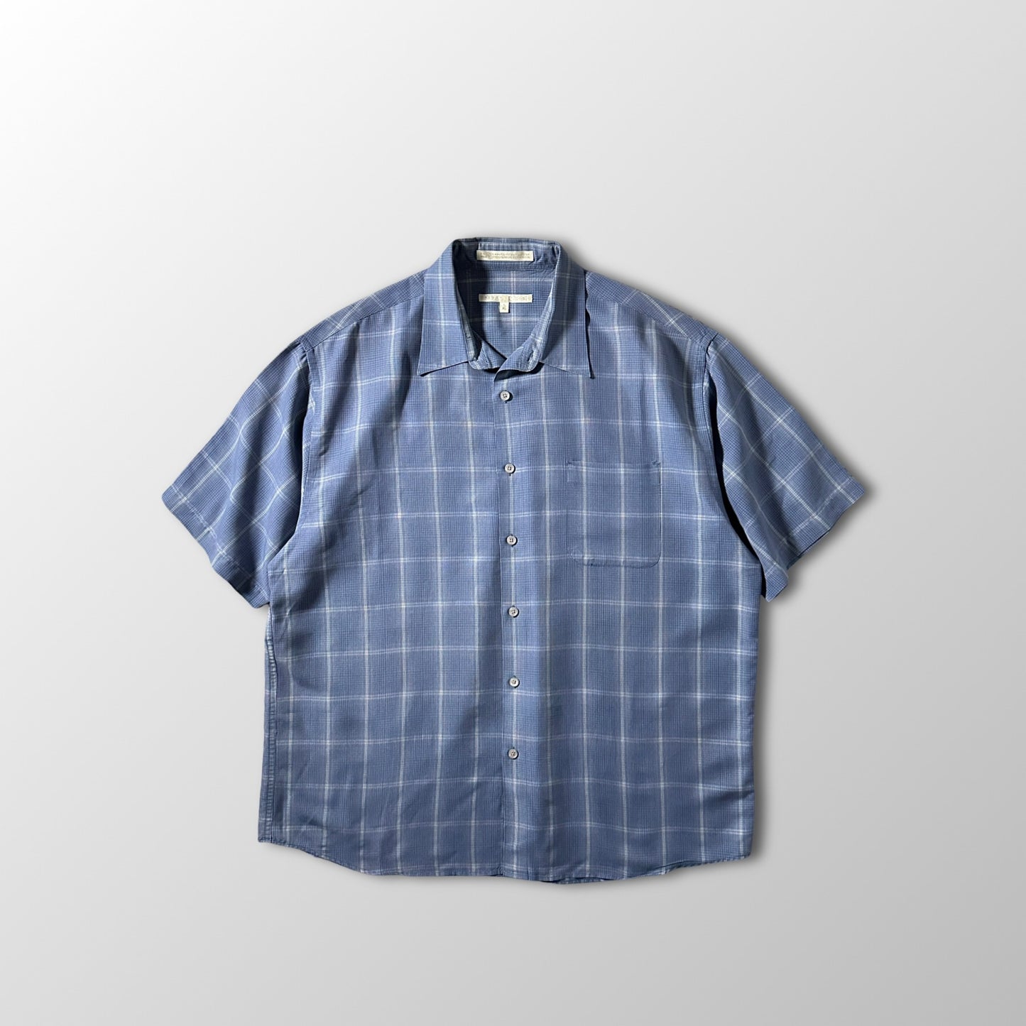 Perry Ellis Rayon Blue Check Short Sleeve Shirt – XL
