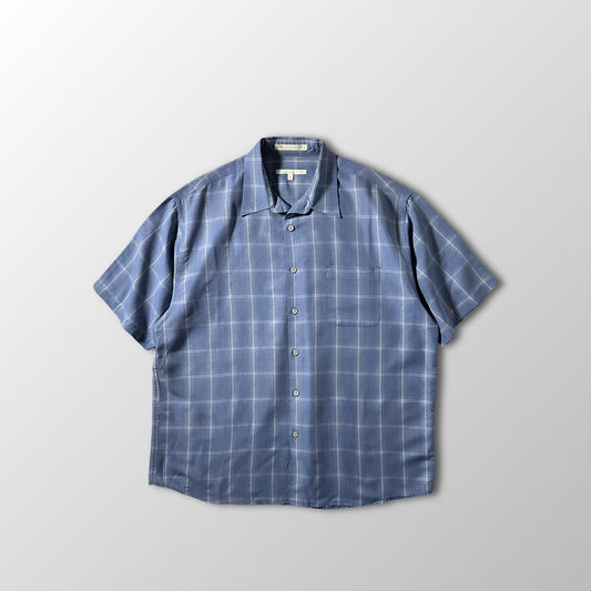 Perry Ellis Rayon Blue Check Short Sleeve Shirt – XL
