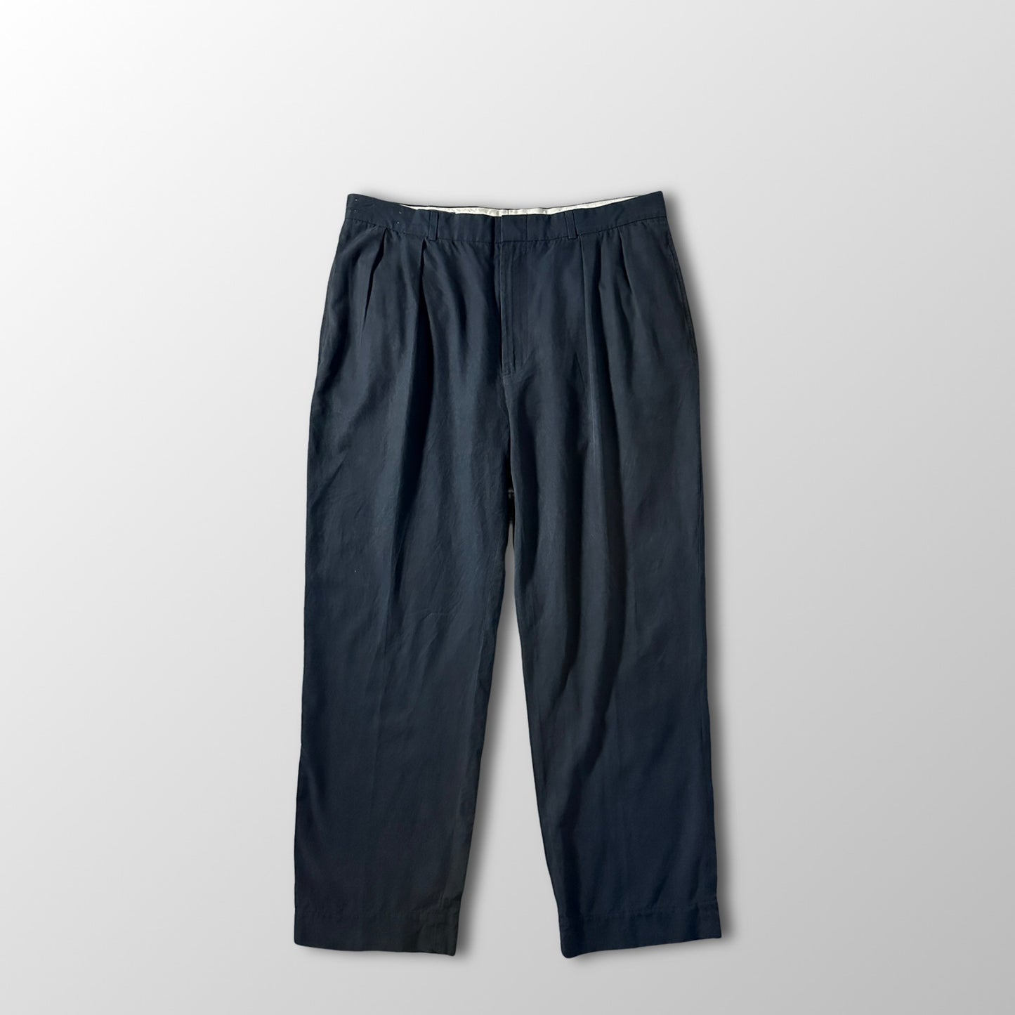 Silk Cotton Pleated Black Trousers – 34/34　Polo Ralph Lauren